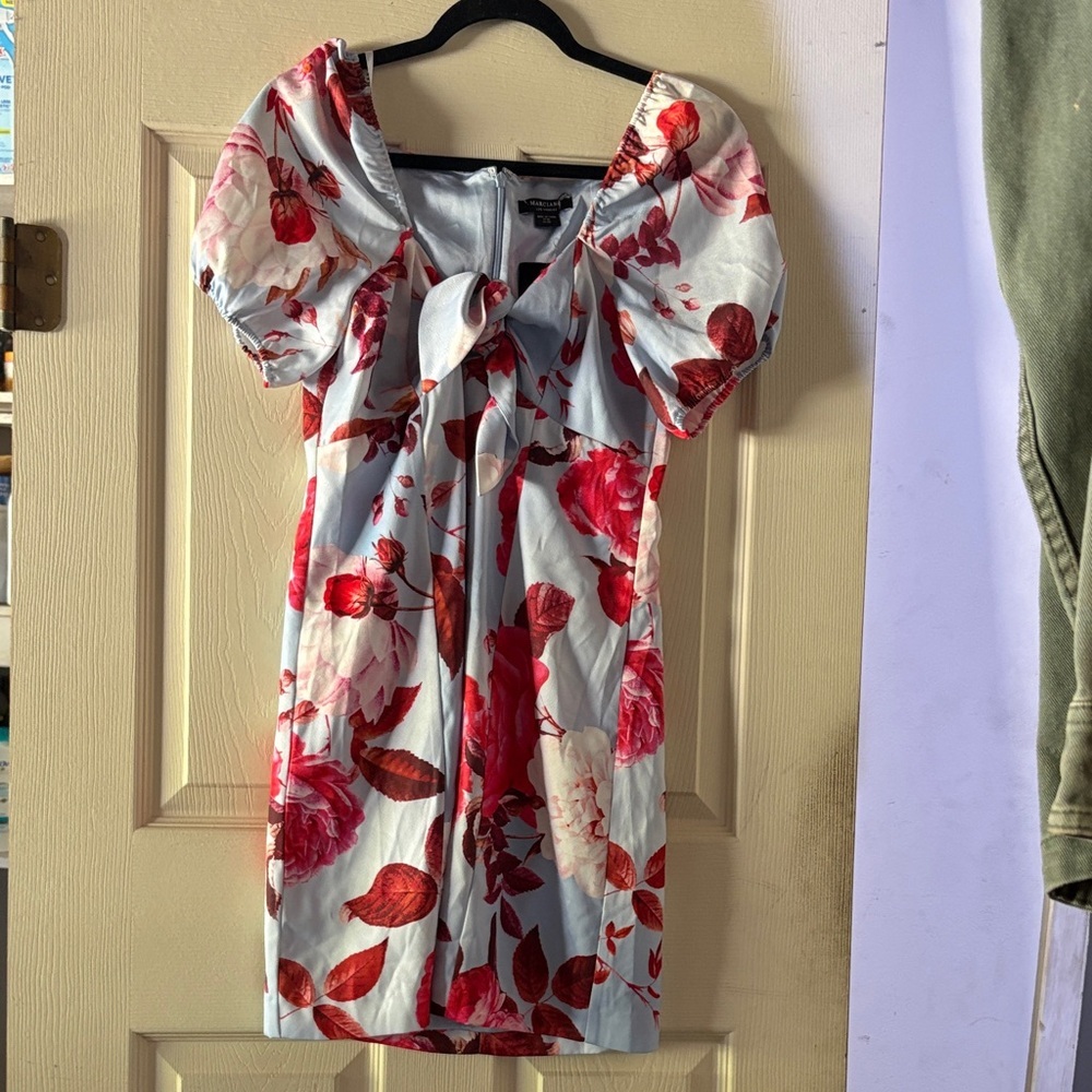 Marciano Floral Red Puff-Sleeve Mini Dress